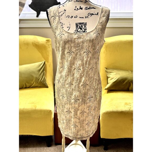 Max Studio Specialty Products Shift Dress Creme and Gray Floral Retro Size M - Picture 1 of 6